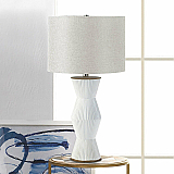 Gable Ridges Table Lamp - White with Beige Shade - Nikki Chu Collection
