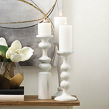 Artisan Wood Candle Holder - Casares White