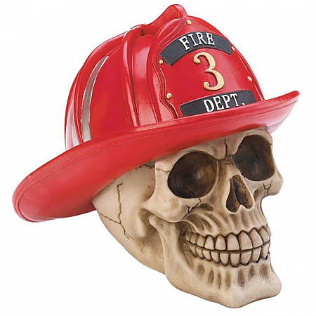 Skull with Red Firefighter Helmet