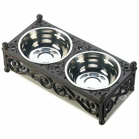 Cast Iron Filigree Stand with Pet Food Bowls
