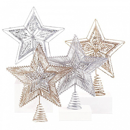Metal Star Tree Topper - Sparkly Gold