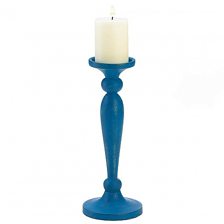 Artisan Wood Candle Holder - Cadiz Blue