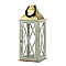 Distressed White Wood Candle Lantern with Gold Top - 24.5 inches