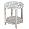 Distressed Wood Round Side Table with Metal Top