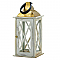 Distressed White Wood Candle Lantern with Gold Top - 19 inches